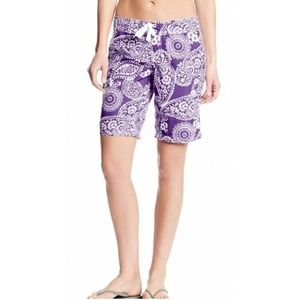 KANU Surf Lania Paisley Surf Board Short Womens Sz 10 Purple UPF 50+ Active Swim